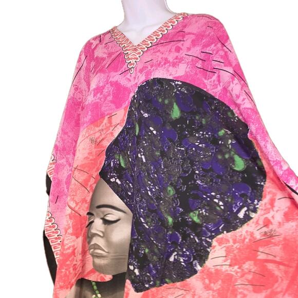 Nwt Goddess By Winlar Pink And Color African Woman Print Kaftan One Size - Picture 3 of 5